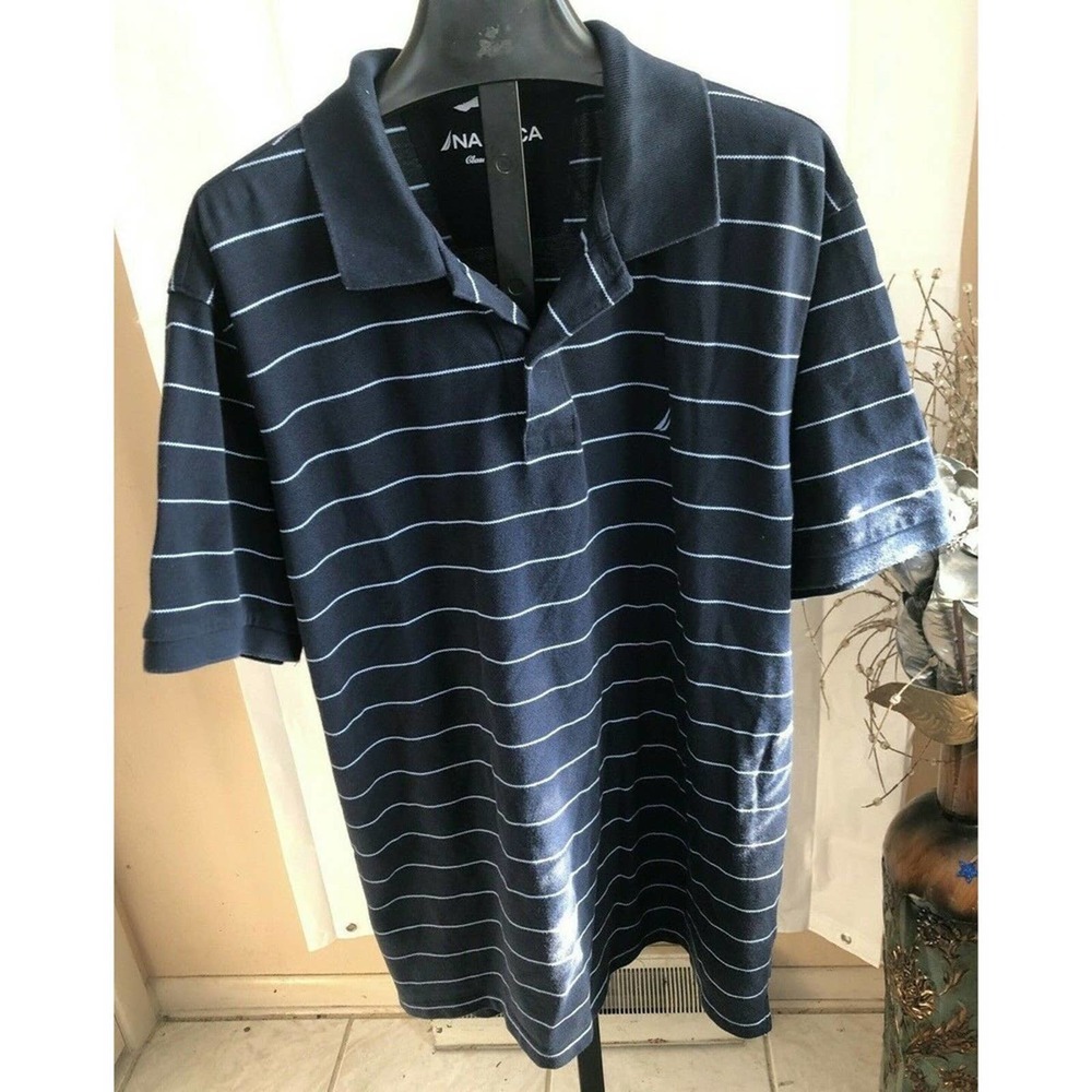 Nautica Men's Striped T Shirt Sleeve Collar Polo Shir - Picture 1 of 12